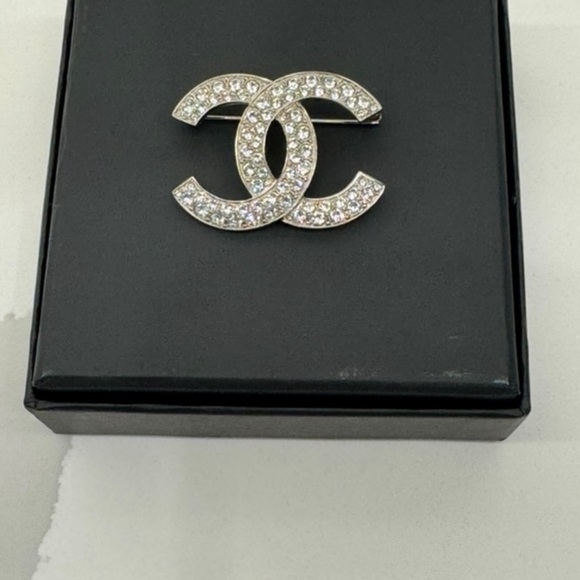 CHANEL Silver Crystal-Embellished Brooch - Picture 1 of 5